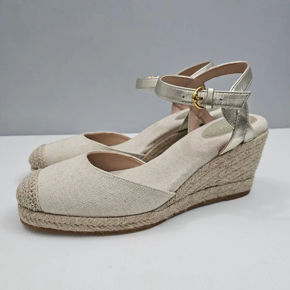 Cole Haan Cloudfeel Espadrille Wedge II Womens 9.5 Linen Soft Gold Summer NEW